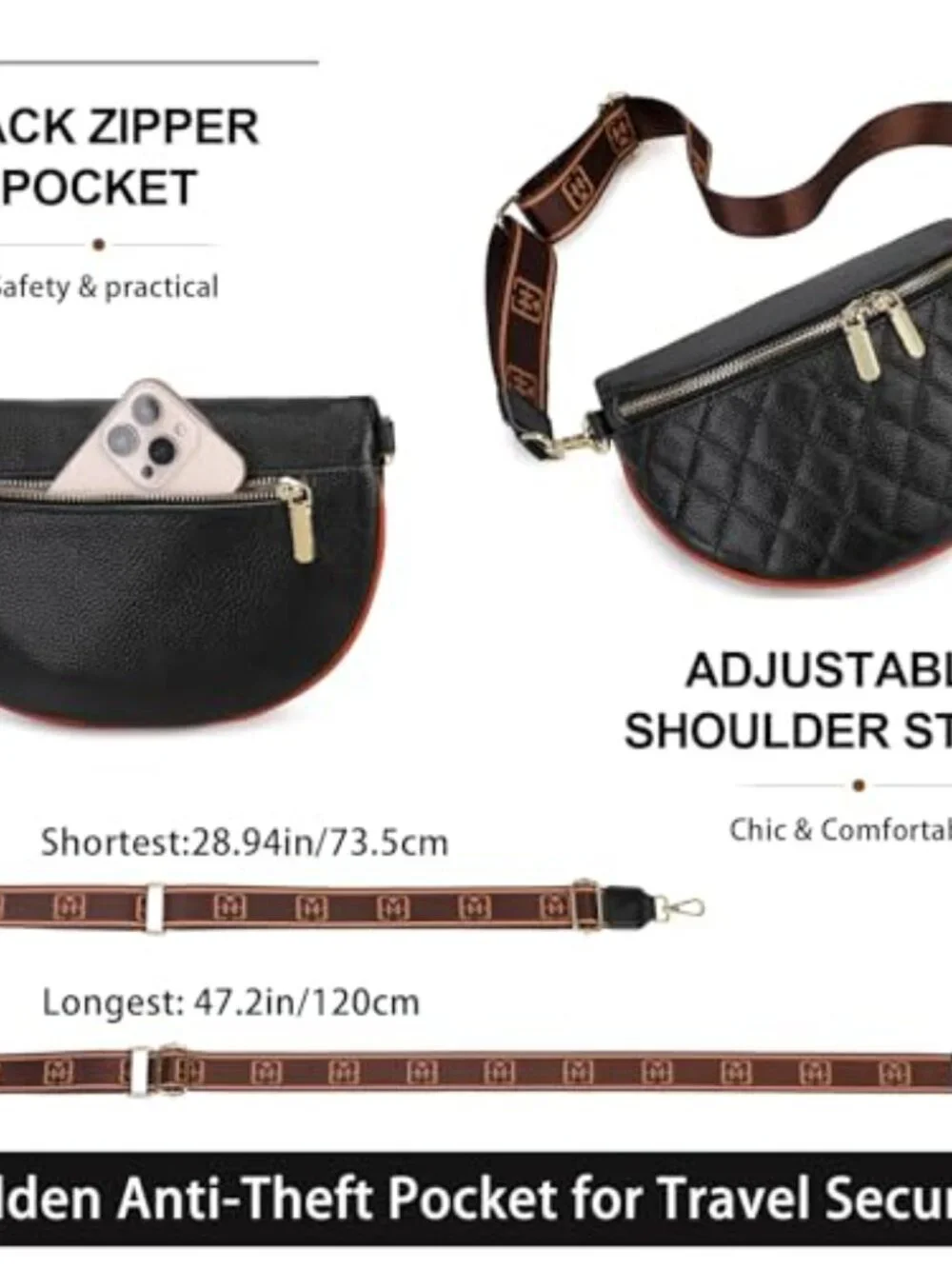 Genuine Leather Crossbody Sling Bag Anti Theft Travel Fanny Pack